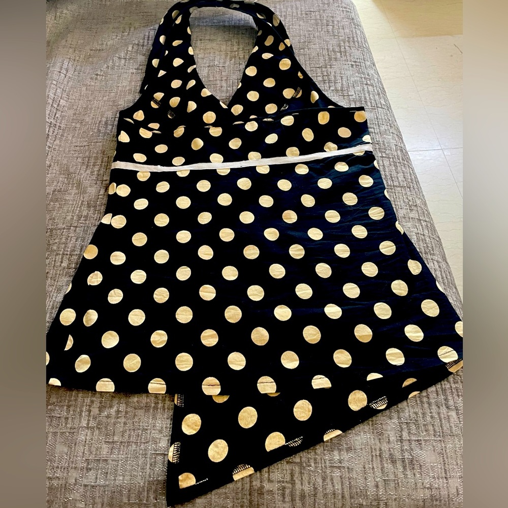 Black & off white polka dot backless halter top in pure cotton material size S - Picture 4 of 9